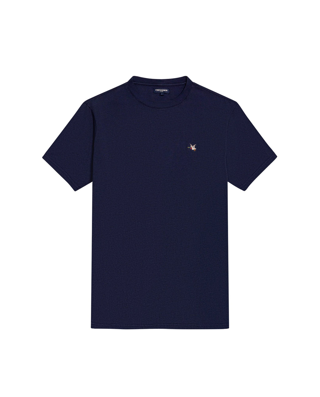 Men's T-Shirt Slim Fit Short Sleeve Crewneck Cotton Vibrant Embroidered Duck Heart Point Chest - Blue