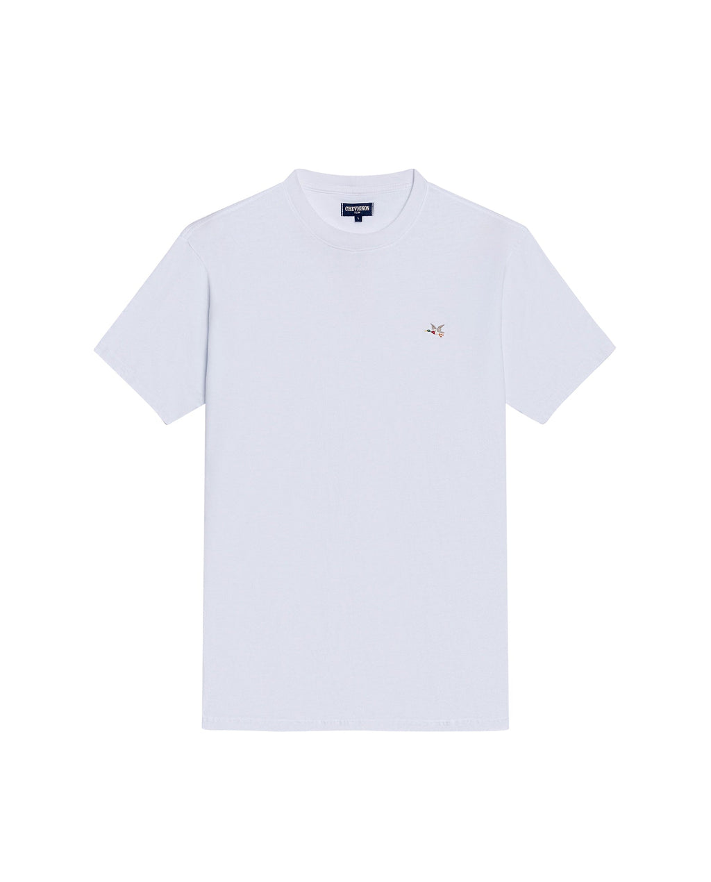 Men's T-Shirt Slim Fit Short Sleeve Crewneck Cotton Vibrant Embroidered Duck Heart Point Chest - White