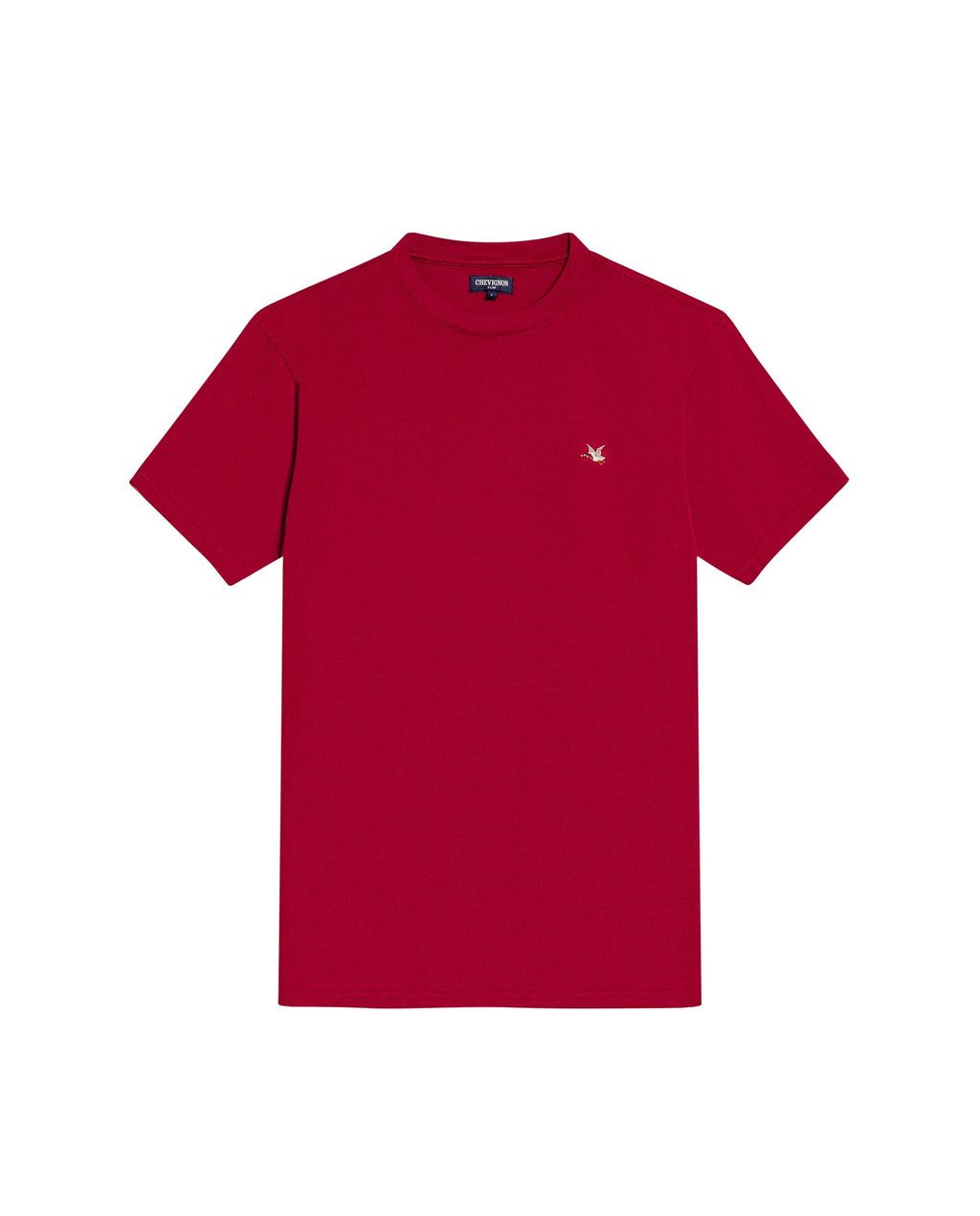 Men's T-Shirt Slim Fit Short Sleeve Crewneck Cotton Vibrant Embroidered Duck Heart Point Chest - Red