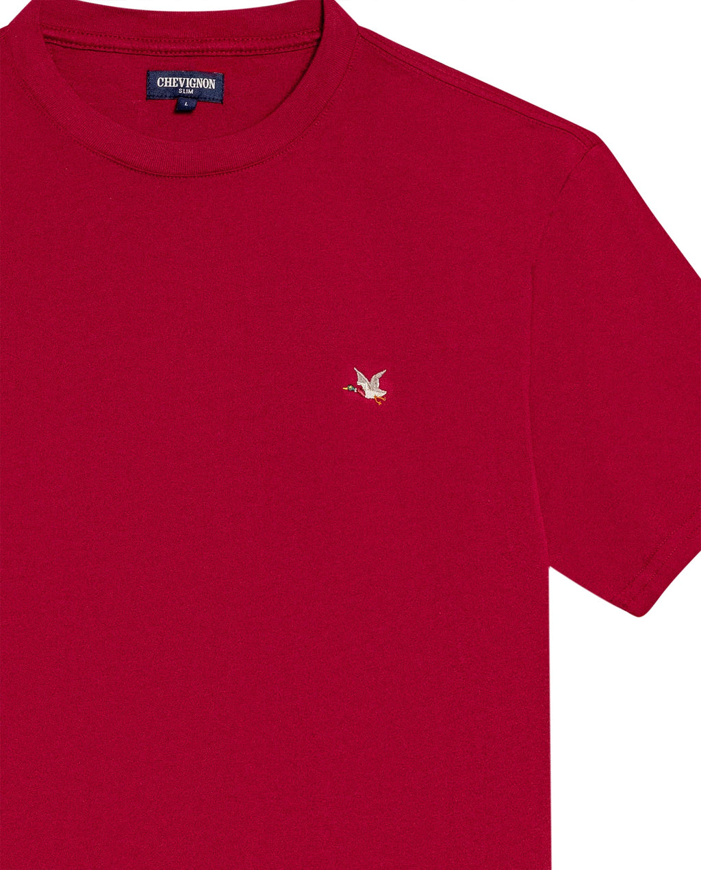 Men's T-Shirt Slim Fit Short Sleeve Crewneck Cotton Vibrant Embroidered Duck Heart Point Chest - Red