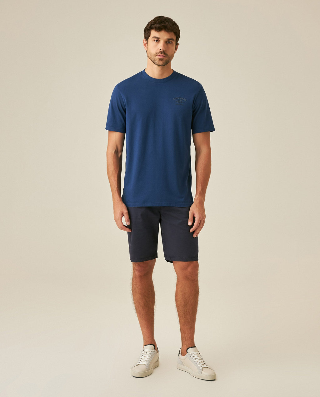 Men's T-Shirt Classic Fit Short Sleeve Cotton Elastane Piqué-Honeycomb Fabric Localized Graphic Red Vent Details - Blue
