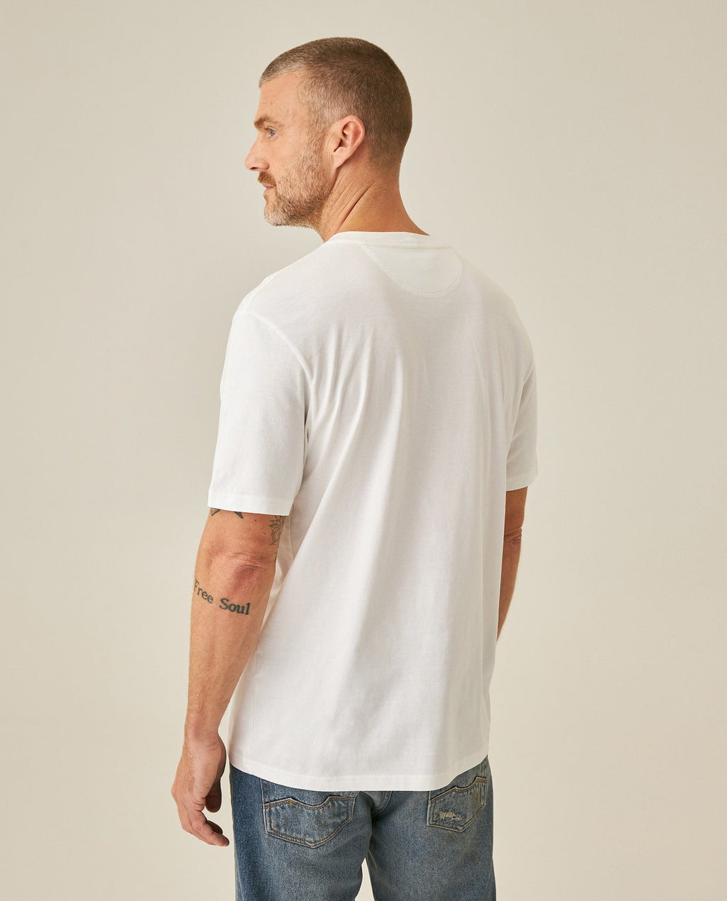 Men's T-Shirt Slim Fit Short Sleeve Cotton Jersey Medium Weight Front Localized Graphic - Raw
