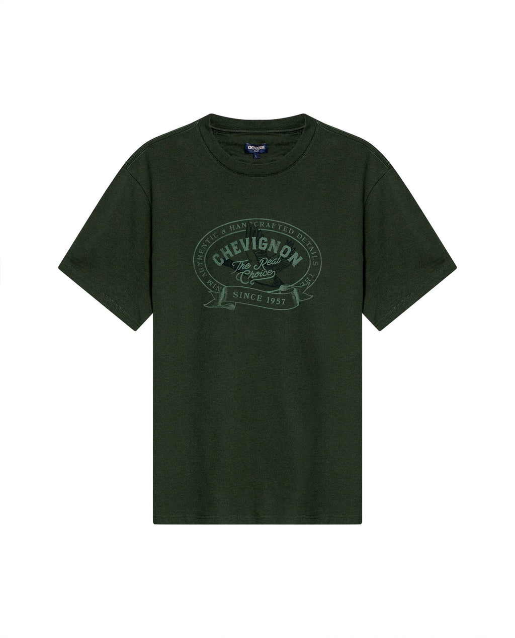 Men's T-Shirt Slim Fit Short Sleeve Cotton Jersey Medium Weight Front Localized Graphic - Green