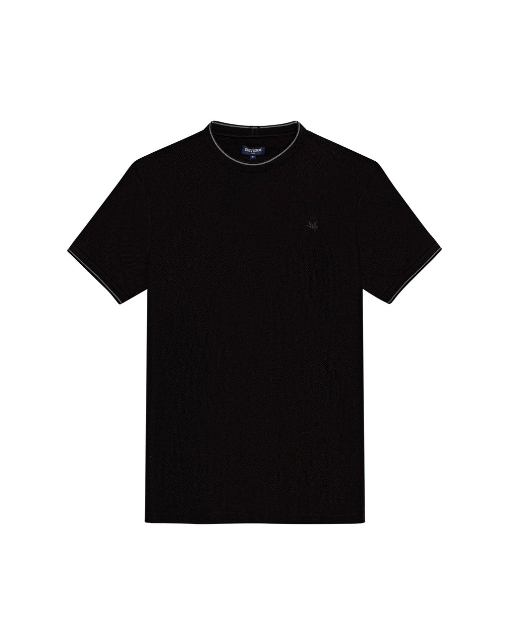 Men's T-Shirt Slim Fit Short Sleeve Cotton Honeycomb Effect Knit Collar Cuffs Refined Structure - Black
