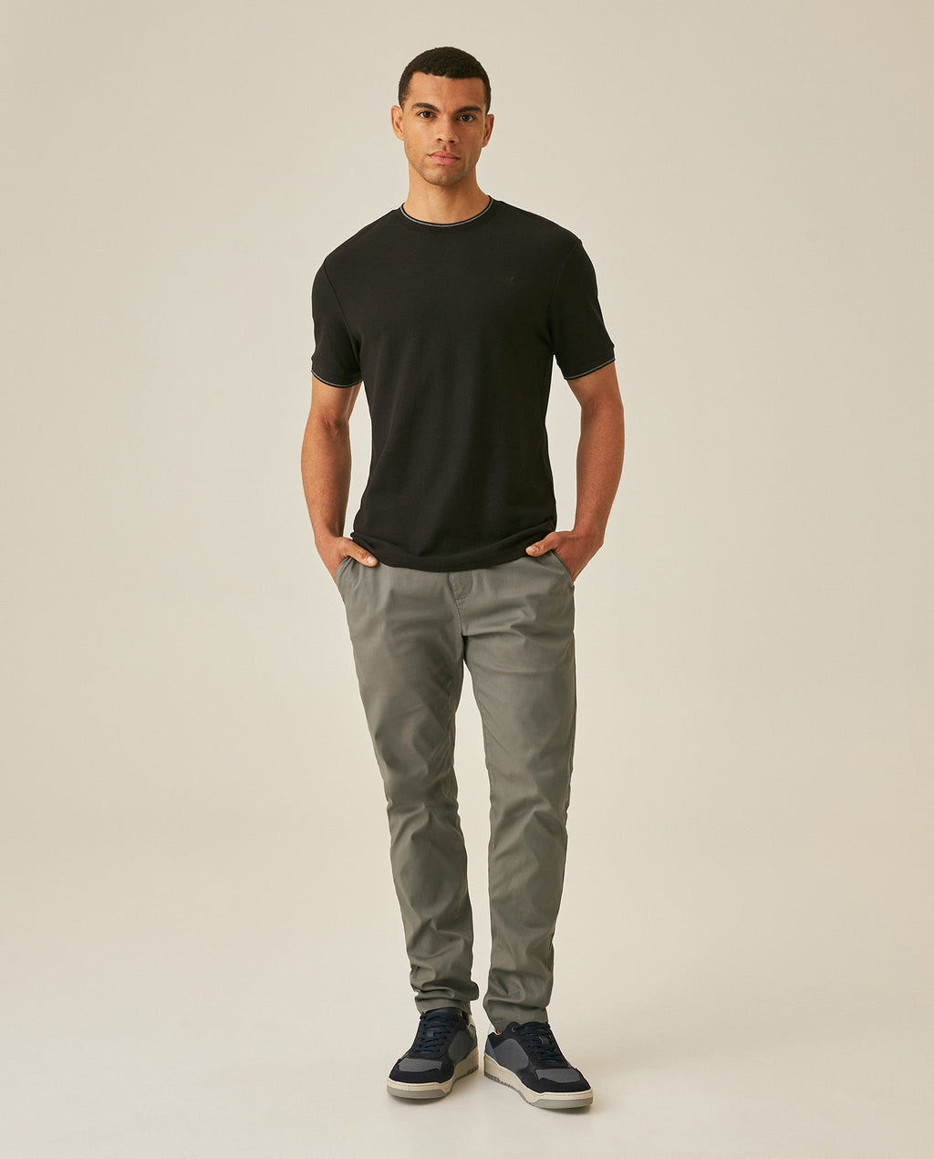 Men's T-Shirt Slim Fit Short Sleeve Cotton Honeycomb Effect Knit Collar Cuffs Refined Structure - Black