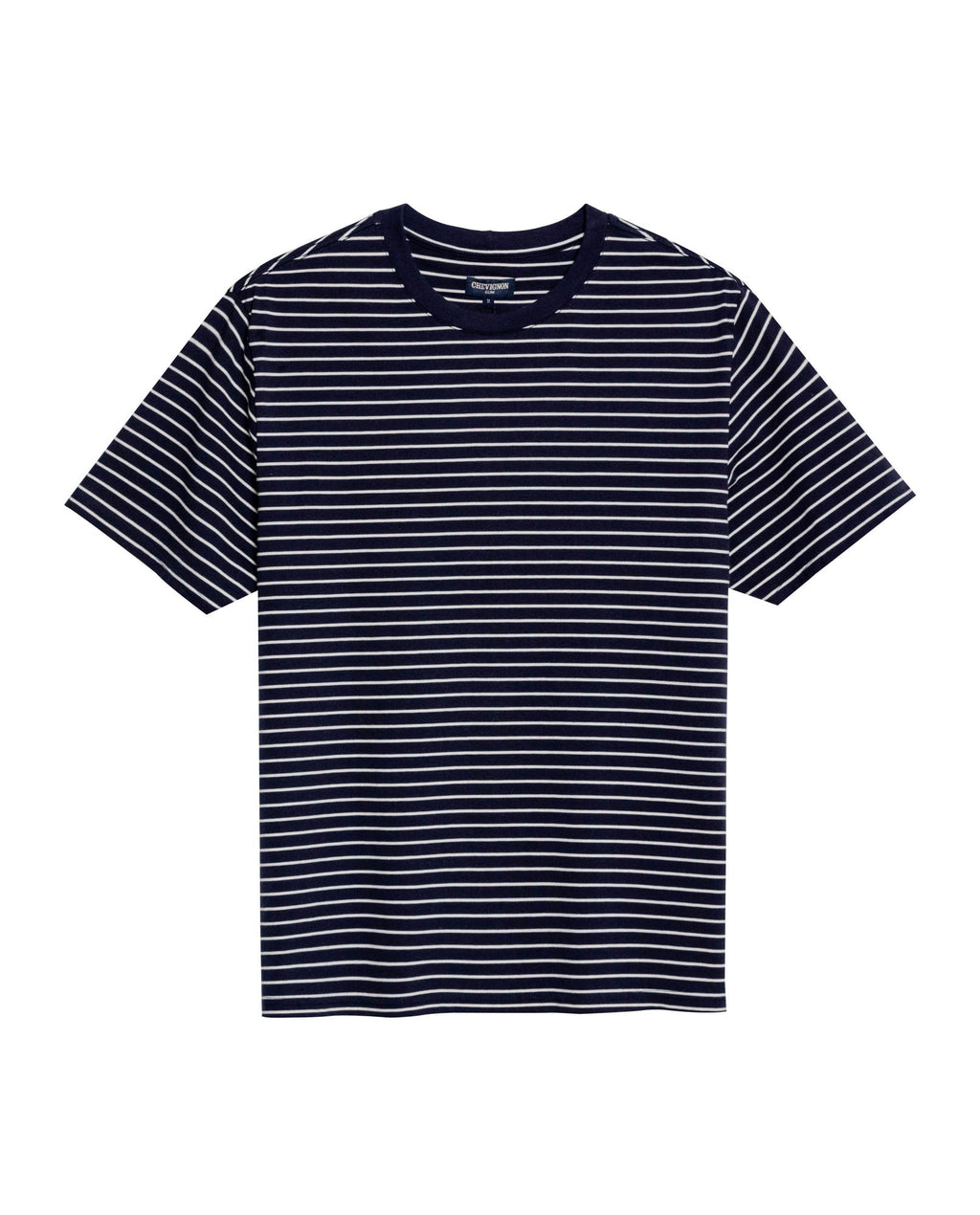 Men's T-Shirt Slim Fit Short Sleeve Cotton Elastane Stripe Fabric Flag Label Side Sleeve Nautical - Blue