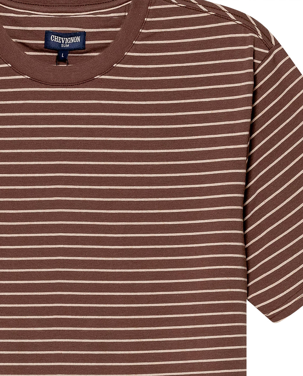 Men's T-Shirt Slim Fit Short Sleeve Cotton Elastane Stripe Fabric Flag Label Side Sleeve Nautical - Brown