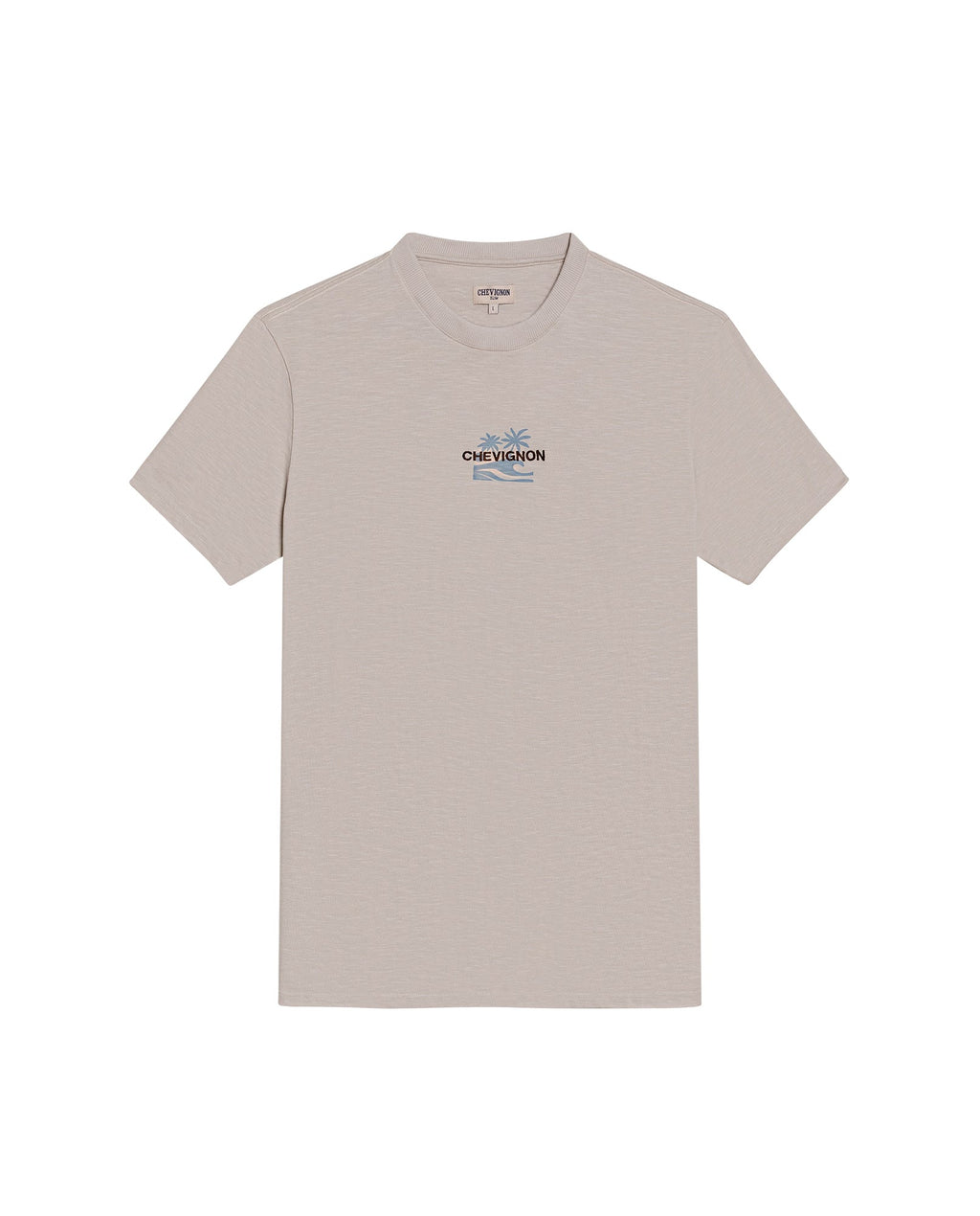 Men's T-Shirt Slim Fit Short Sleeve Cotton Jersey Double Knit  - Beige