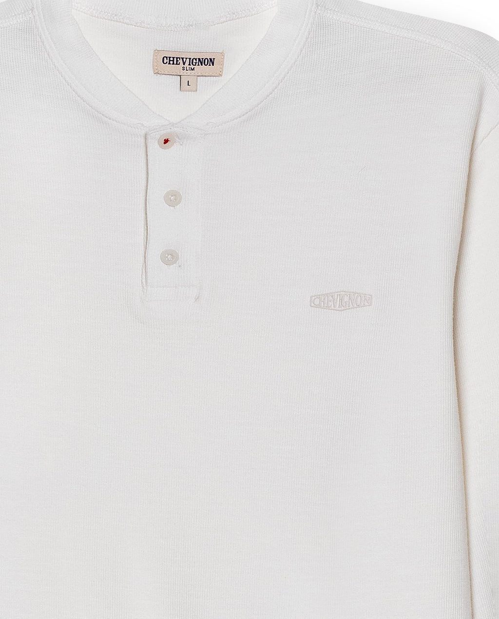 Men's T-Shirt Slim Fit Long Sleeve Henley Collar Cotton Elastane Knitwear Simulation Tone on Tone Buttons - Raw