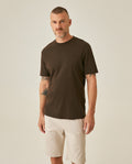 Men's T-Shirt Slim Fit Short Sleeve Cotton Jersey Double Knit Superior Durability Tone on Tone Duck Minimalist - Brown