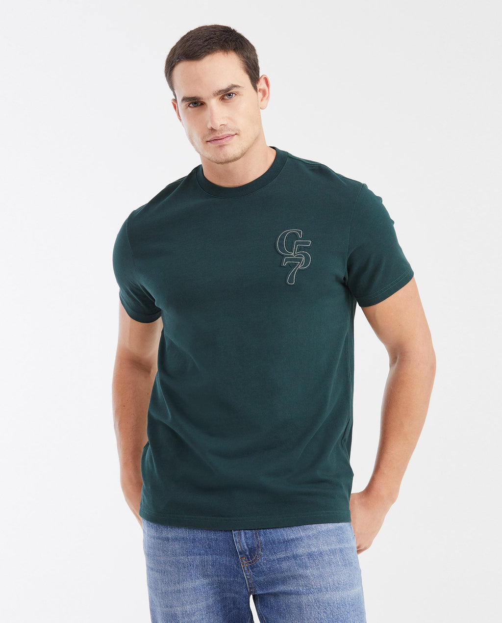 Men's T-Shirt Classic Fit Crew Neck with Print - Green