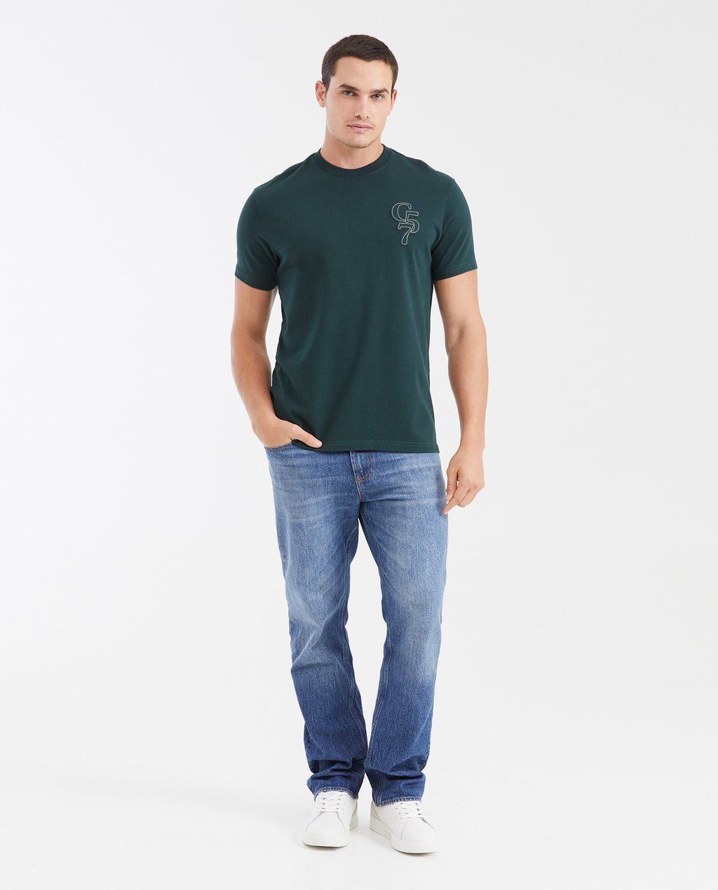 Men's T-Shirt Classic Fit Crew Neck with Print - Green