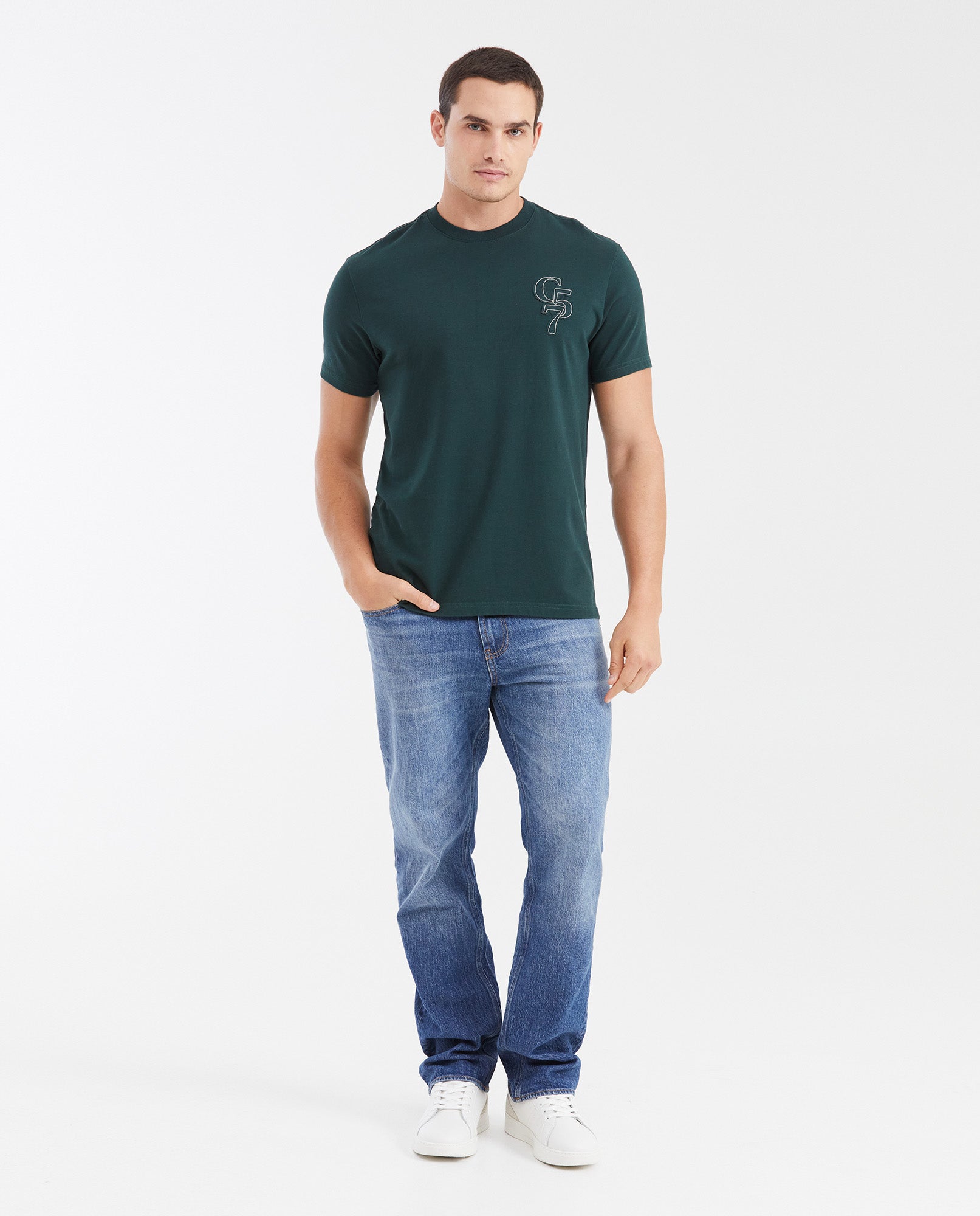 Men's T-Shirt Classic Fit Crew Neck with Print - Green