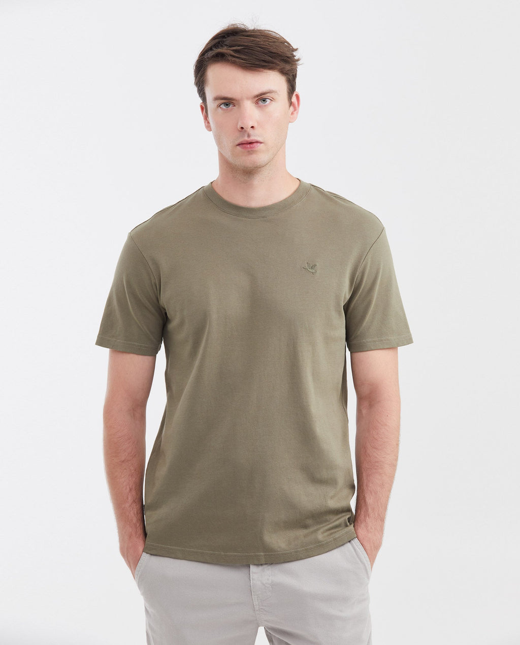 Basic Slim Fit T-Shirt with Round Neck in Double Knit Cotton for Men - Green